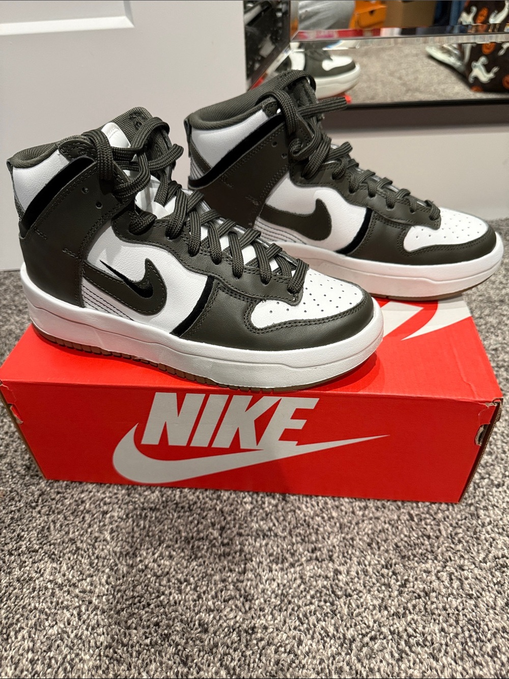 Nike Women’s High-Top Sneakers - White & Black & Army Green.